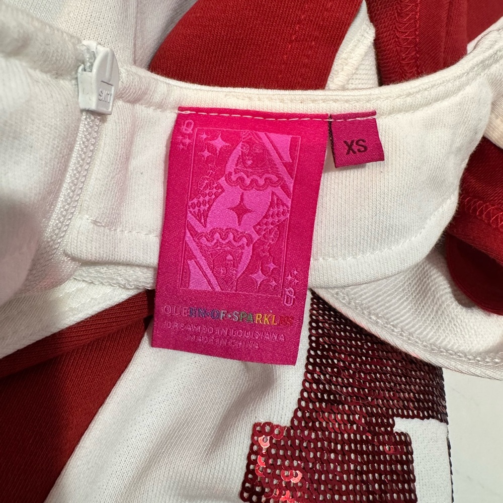 New! QUEEN OF SPARKLES Crimson and White Sequin Alabama Mini Dress - Picture 9 of 9